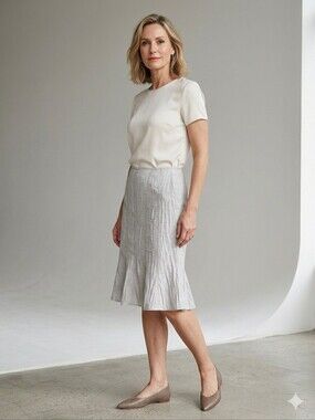 Louben Crinkled Linen Blend Flounce Skirt in Silvery Gray Vintage